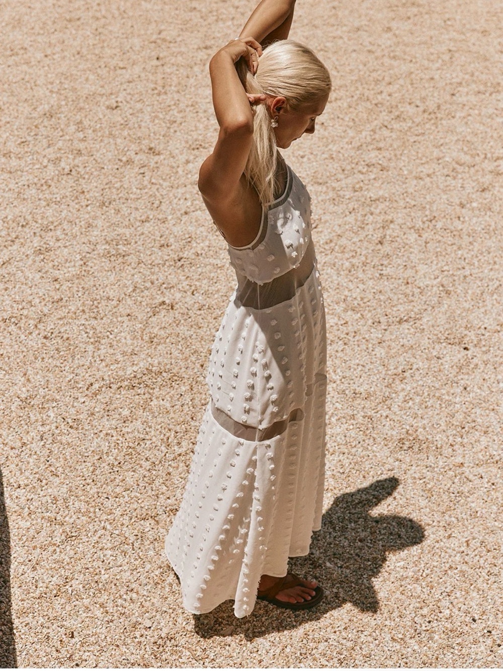 Sabo Skirt Miliano dress White Sleeveless Maxi Dress with Textured Dot Detail